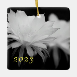 Black and White cactus flower Ceramic Ornament