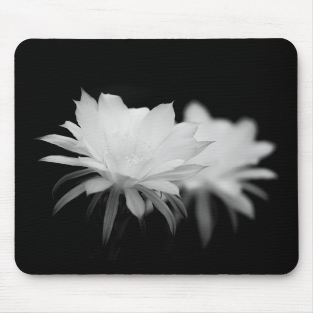 Black and White cactus flower  Mouse Mat (Front)