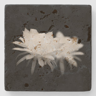 Black and White cactus flower Stone Coaster
