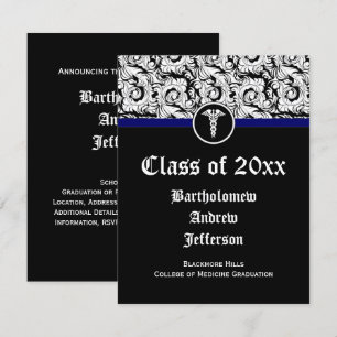 Black and White Caduceus Medical School Graduation Invitation