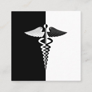 Black and White Caduceus Symbol Square Business Card