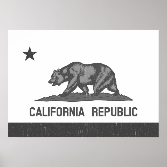 Black and White California Republic (state flag) Poster (Front)