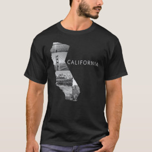 Black and White California State Map USA T-Shirt