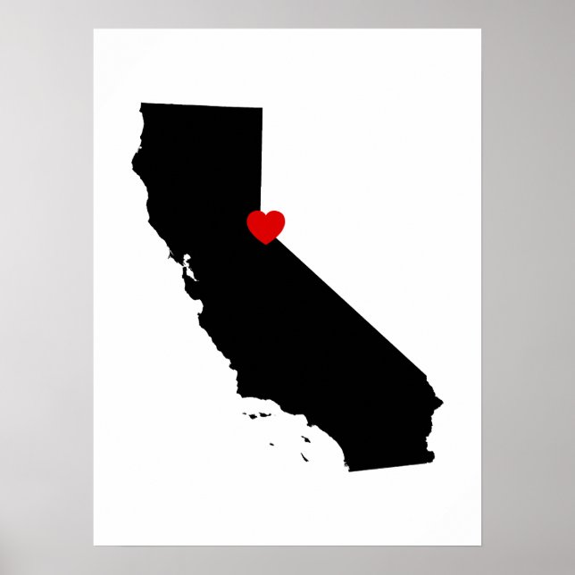 Black and White California with Red Heart Poster (Front)
