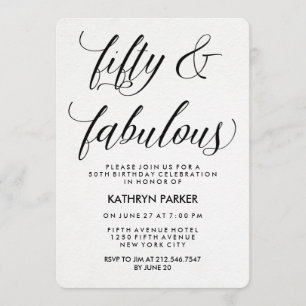 Black and White Calligraphy 50th Birthday Party Invitation
