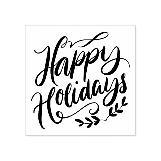 Black and White Calligraphy Happy Holidays Rubber Stamp (Imprint)