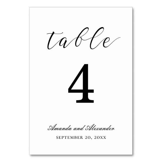 Black and white calligraphy. Modern script wedding Table Number (Back)