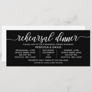 black and white Calligraphy Rehearsal Dinner Invitation