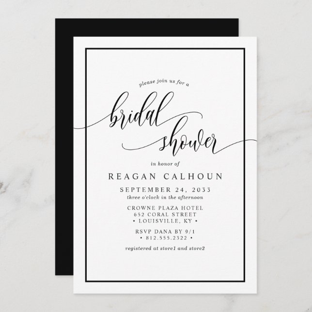 Black And White Calligraphy Script Bridal Shower I Invitation (Front/Back)