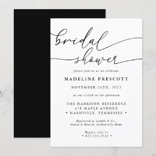 Black And White Calligraphy Script Bridal Shower Invitation