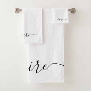 Black And White Calligraphy Script Custom Name  Bath Towel Set