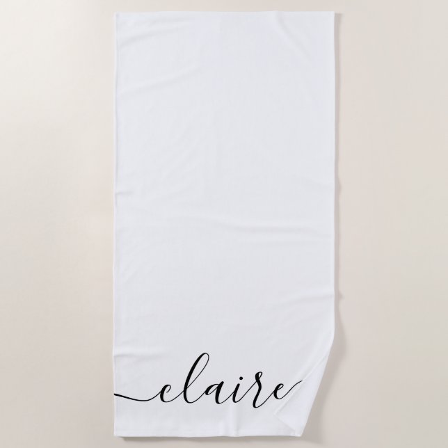 Black And White Calligraphy Script Custom Name  Beach Towel (Front)