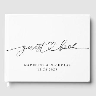 Black And White Calligraphy Simple Modern Wedding Guest Book