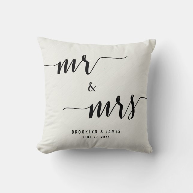 Black And White Calligraphy Wedding Pillows (Front)