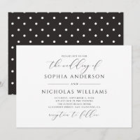 Black and white calligraphy wedding. Polka dots