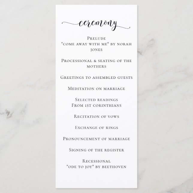 Black and White Calligraphy Wedding Programme (Front)