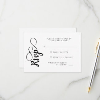 Black and White Calligraphy Wedding RSVP Cards