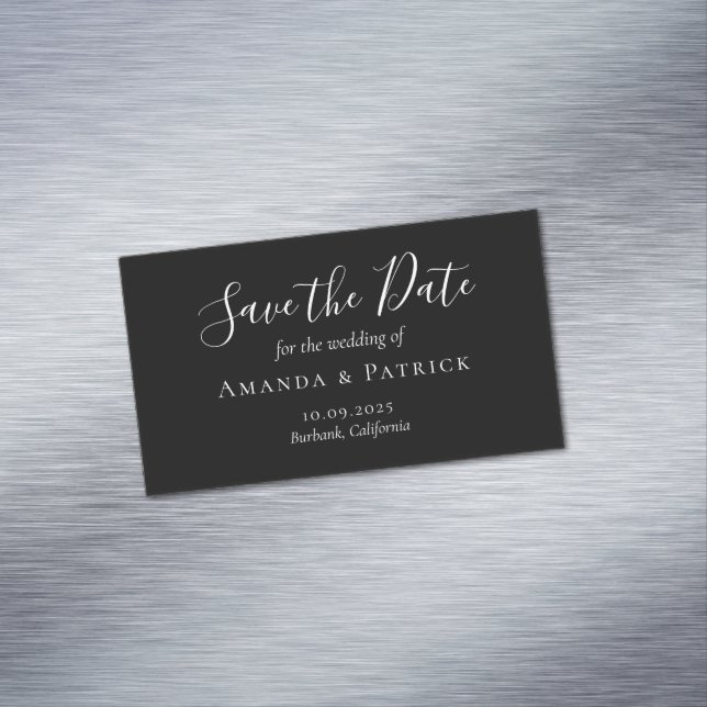Black and White Calligraphy Wedding Save The Date Magnetic Business Card (In Situ)