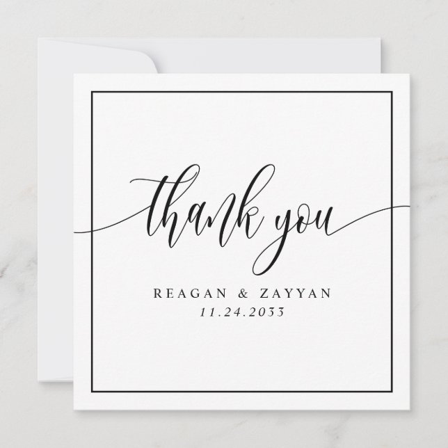 Black And White Calligraphy Wedding Thank You Card (Front)