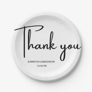 Black and White Calligraphy Wedding Thank You Paper Plate