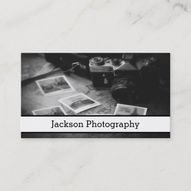 Black and White Camera Photography Business Card (Front)