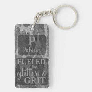 Black and White Camouflage Glitter Camo Name Key Ring
