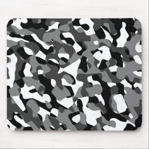 Black and White Camouflage Print Pattern Mouse Mat