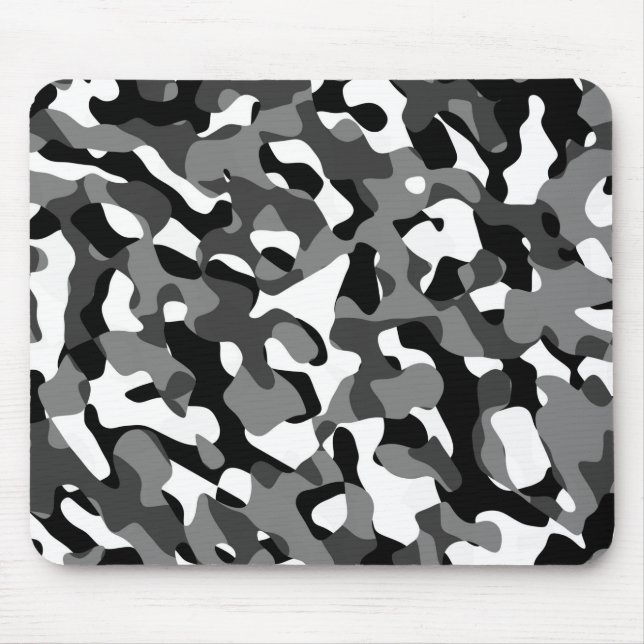 Black and White Camouflage Print Pattern Mouse Mat (Front)