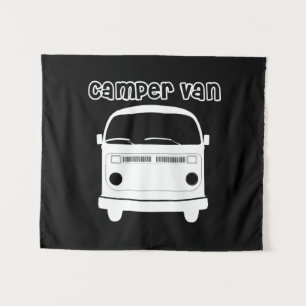 Black and White Camper Van Wall Tapestry