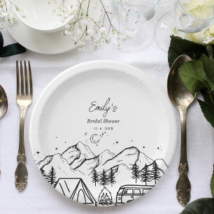 Black and White Camping Bridal Shower Paper Plate