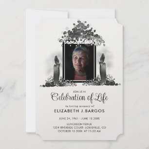 Black and White Candles Photo Celebration of Life Invitation