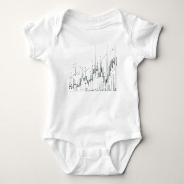 Black and white candlestick chart drawing baby bodysuit (Front)