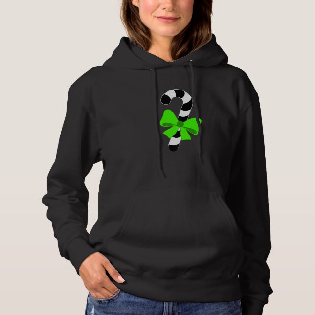 Black and White Candy Cane Christmas with Green Bo Hoodie (Front)