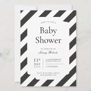 Black and White Candy Cane Diagonal Stripe Shower Invitation
