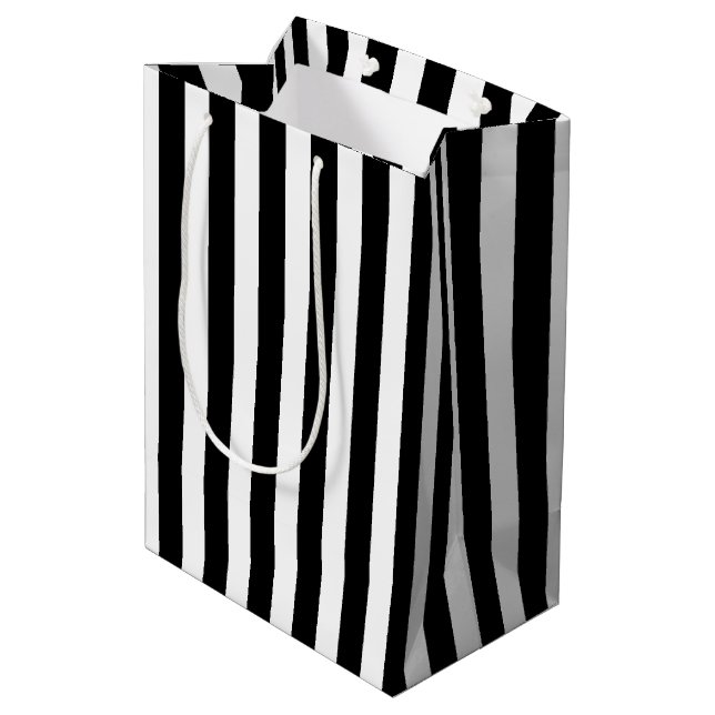 Black and white candy stripes medium gift bag (Back Angled)