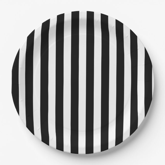 Black and white candy stripes paper plate (Front)