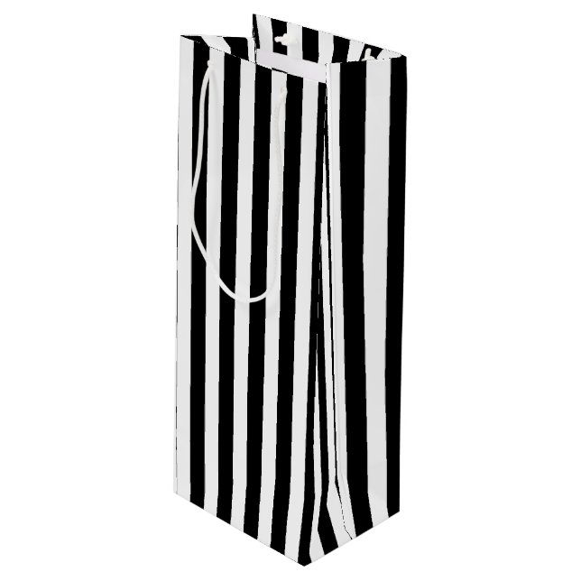 Black and white candy stripes wine gift bag (Front Angled)