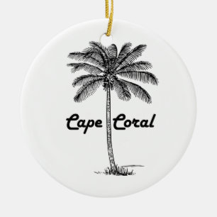Black and White Cape Coral & Palm design Ceramic Tree Decoration