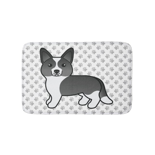 Black And White Cardigan Welsh Corgi Cartoon Dog Bath Mat (Front)