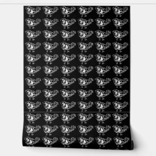 Black and white cartoon monster hand drawn pattern wallpaper