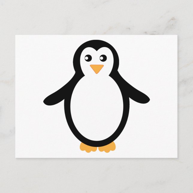 Black and White Cartoon Penguin Postcard (Front)