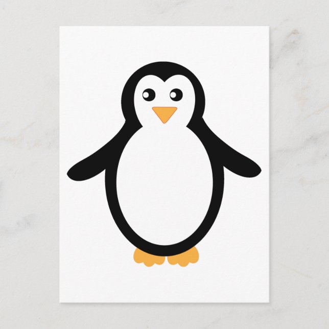 Black and White Cartoon Penguin Postcard (Front)