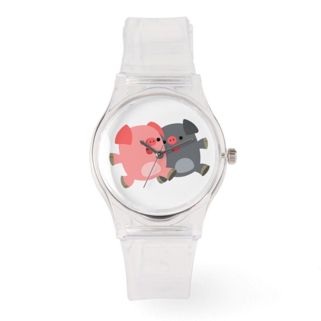 Black and White Cartoon Pigs Women Sporty Watch (Front)