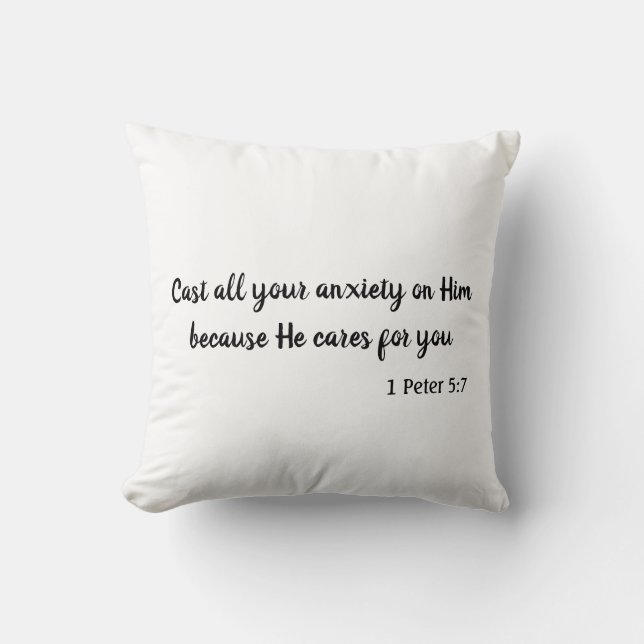 Black and White Cast your anxiety Bible Verse Cushion (Front)