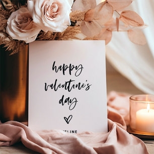 Black and White Casual Script and Heart Valentine Holiday Card