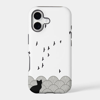 Black and white cat and birds iPhone case