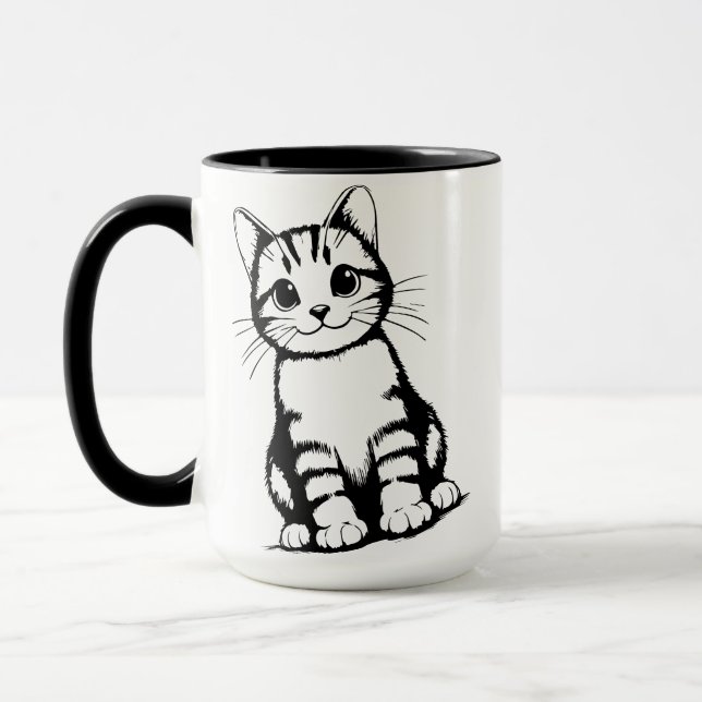 Black and White Cat Art Mug (Left)