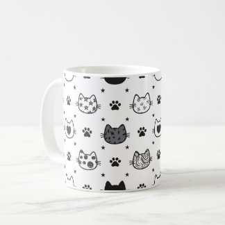Black and white cat background on a  coffee mug