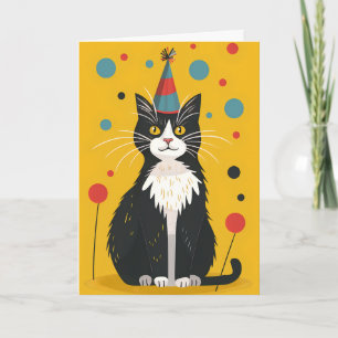 Black and White Cat Birthday Party Greeting Card