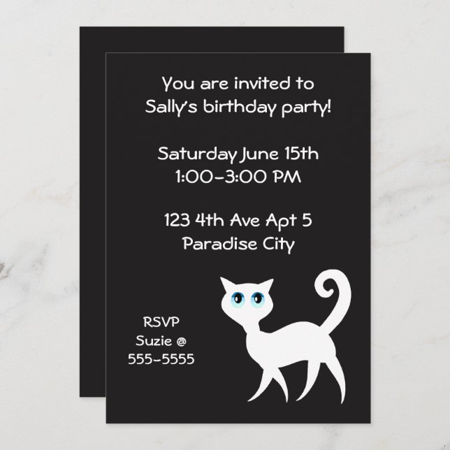 Black and White Cat Birthday Party Invitation (Front/Back)